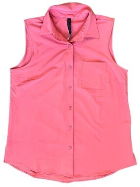 Gaiam Sleeveless Button Down Shirt Pink / Coral Size XS